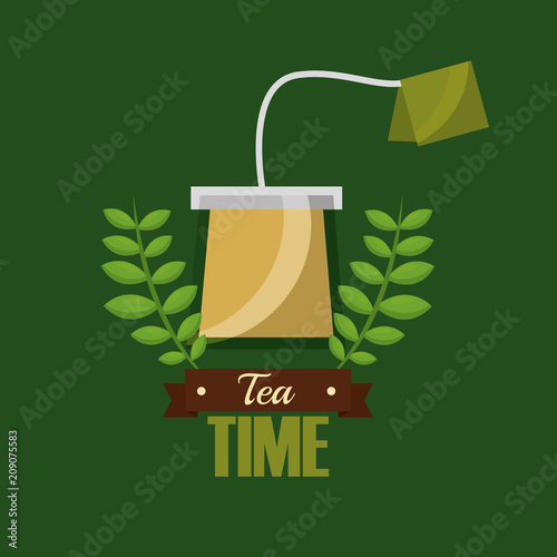 teabag herbal flavor aroma tea time vector illustration