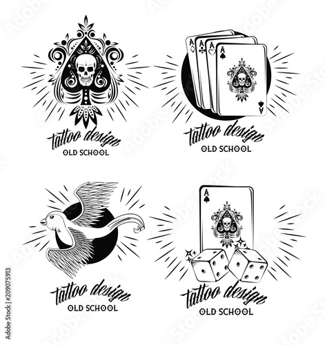 Set of tattoo design emblems collection vector illustration graphic