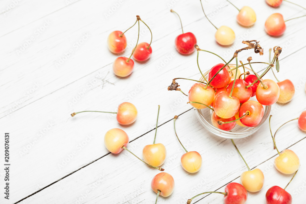 Close up rainier yellow cherry, freshness eating food dessert. Close up rainier yellow cherry, freshness eating food dessert.