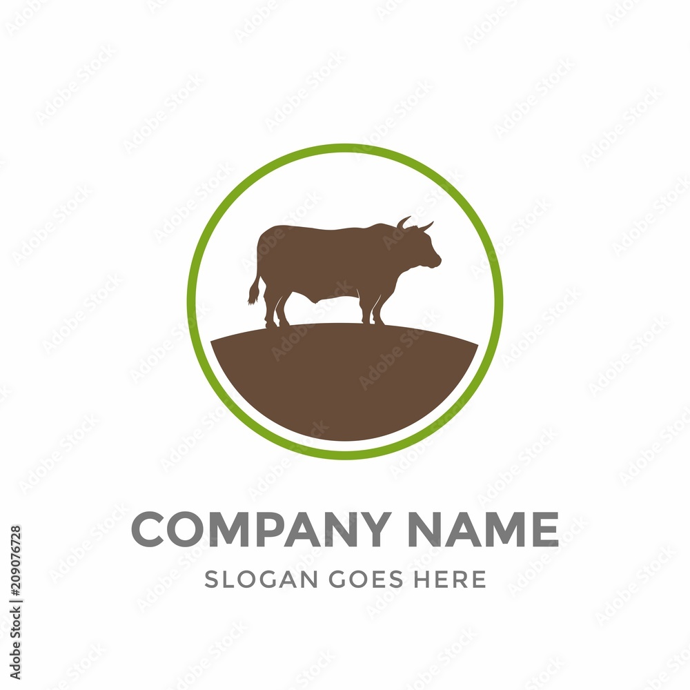Obraz premium Cow Bull Silhouette Land Garden Organic Green Plant Nature Farm Agriculture Business Company Stock Vector Logo Design Template 