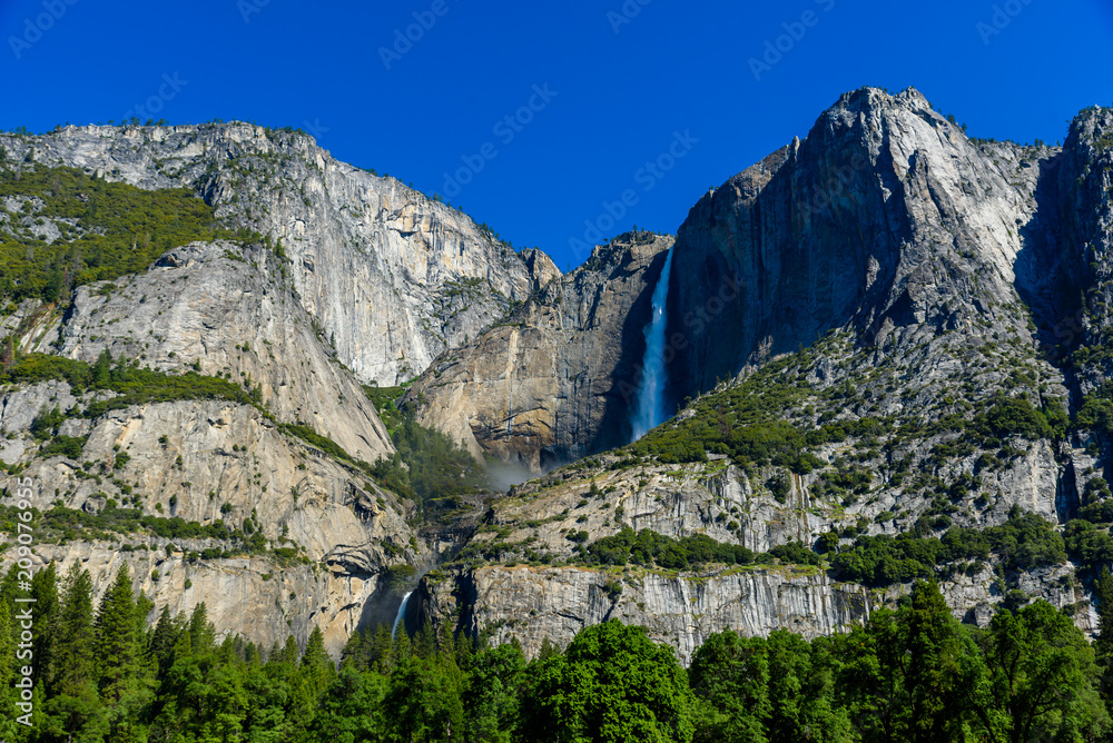 Yosemite Upper and Lower Falls in the Yosemite National Park, California, USA