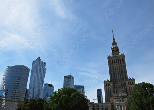 View at Palace of Culture and Science in Warsaw with Surrounding Skyscrapers of Business Center Downtown, Poland © David Katrenčík
