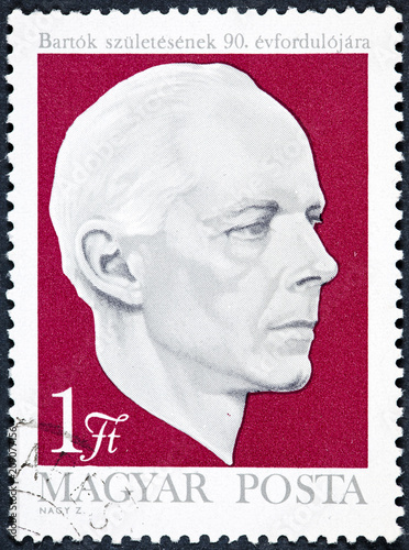 A stamp printed in Hungary shows a portrait image of Bartok Szuletesenek photo