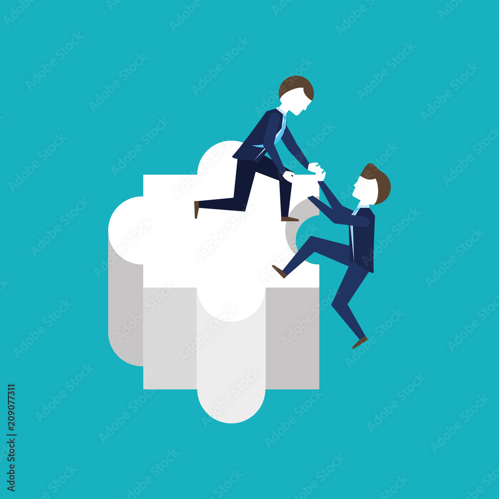 cartoon businessmen on puzzle piece over blue background, colorful design. vector illustration cartoon businessmen on puzzle piece over blue background, colorful design. vector illustration