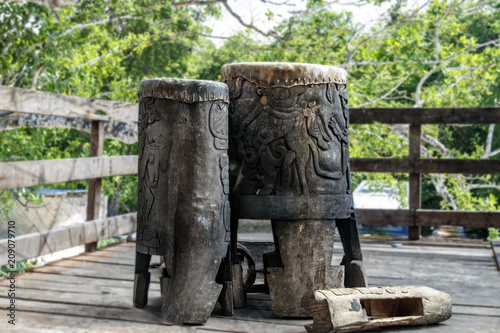 Carved wooden ritual drums of the Mayans
