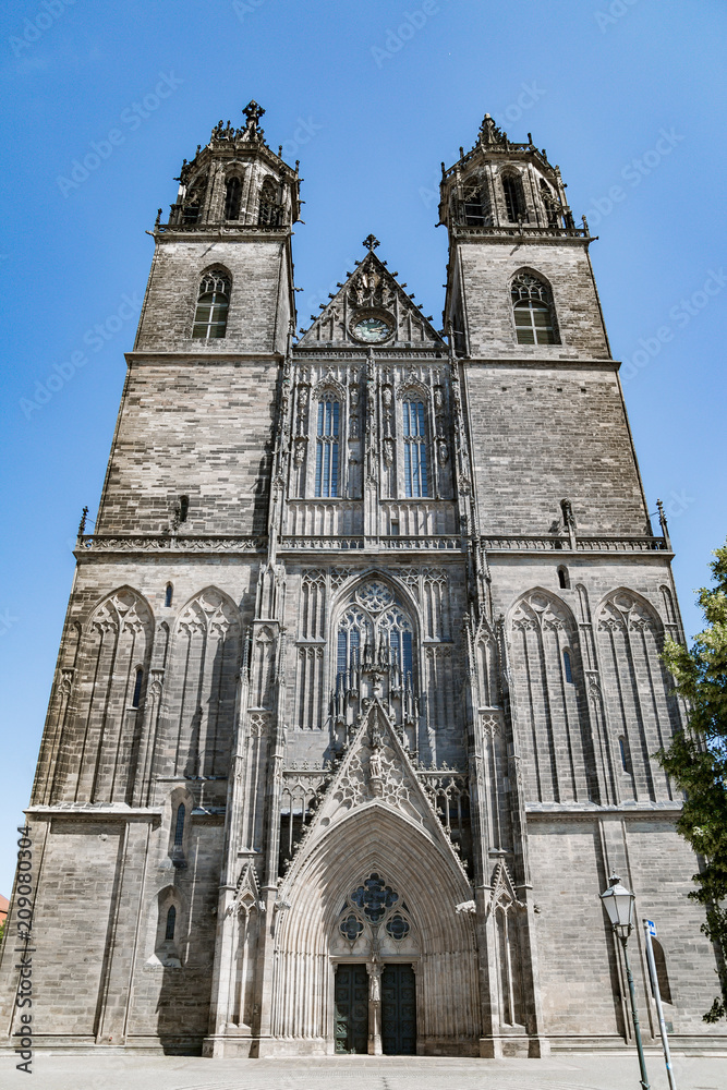 MAGDEBURG, GERMANY - June 11, 2018: Magdeburg cathedral entrance door