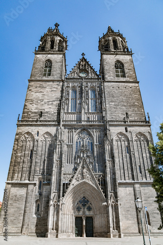 MAGDEBURG, GERMANY - June 11, 2018: Magdeburg cathedral entrance door
