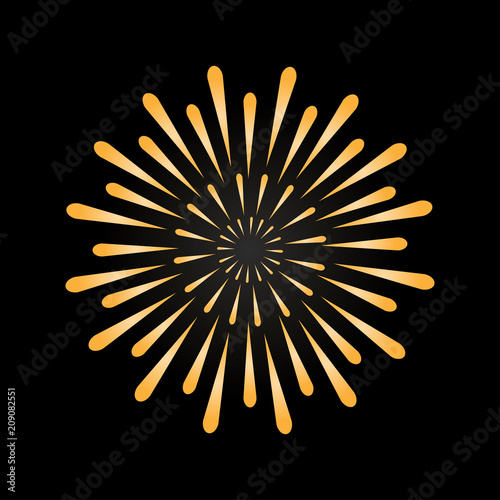 Firework in gold color. Symbol of holiday. Bright decoration for any holidays