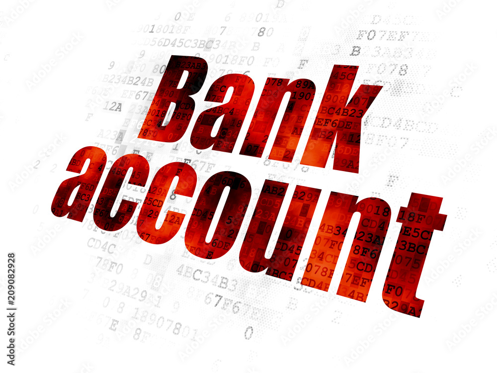 Currency concept: Pixelated red text Bank Account on Digital background Currency concept: Pixelated red text Bank Account on Digital background