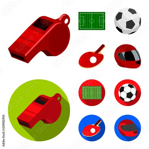 Field, stadium with markings for playing football, football ball, racket with a ball for ping-pong, protective helmet for the game,glove for baseball or rugby. Sport set collection icons in cartoon photo