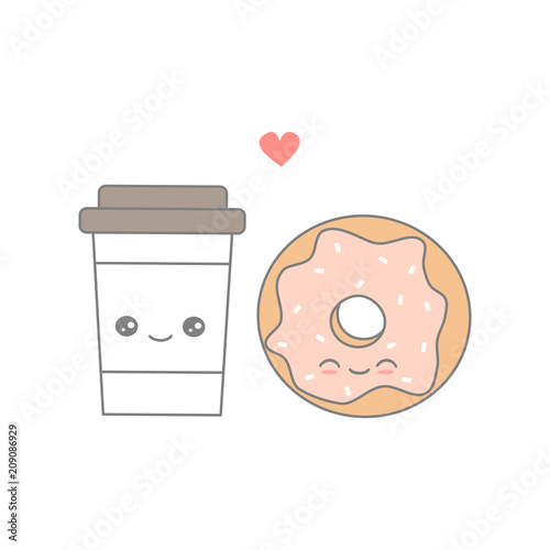 cute cartoon vector coffee in love with donut 