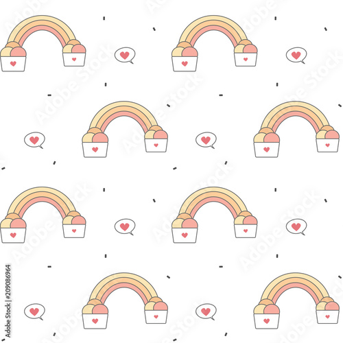 cute cartoon ice cream rainbow seamless vector pattern background illustration