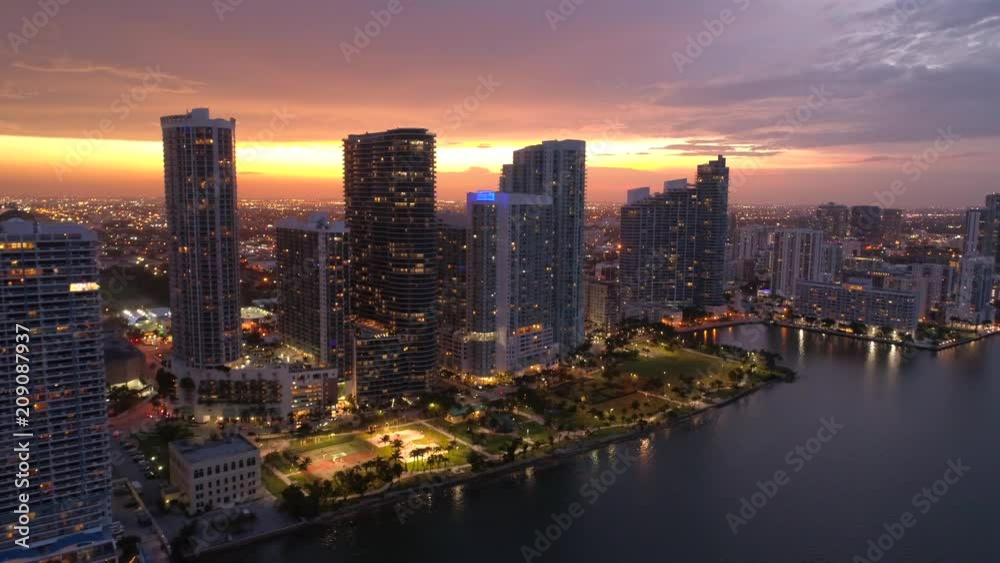Aerial drone b roll footage Edgewater Miami awesome sunset 4k