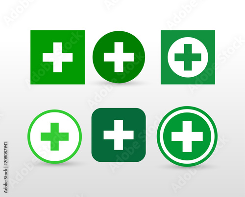 Set of Green Cross icon. Vector illustration. Isolated on white background