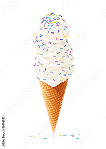 Ice cream. Summer sweetness. Milk, vanilla icecream. Cone cup