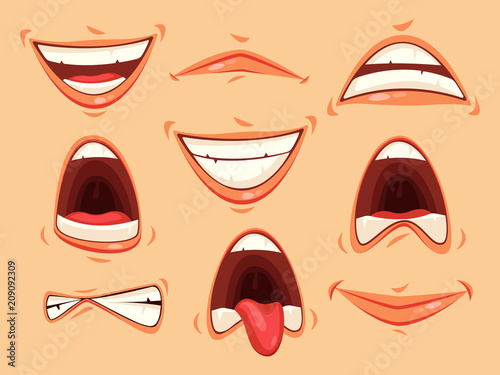 Mouth emotions of smiling and angry, scream