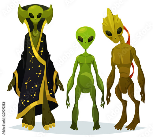 Funny cartoon aliens or extraterrestrial invaders