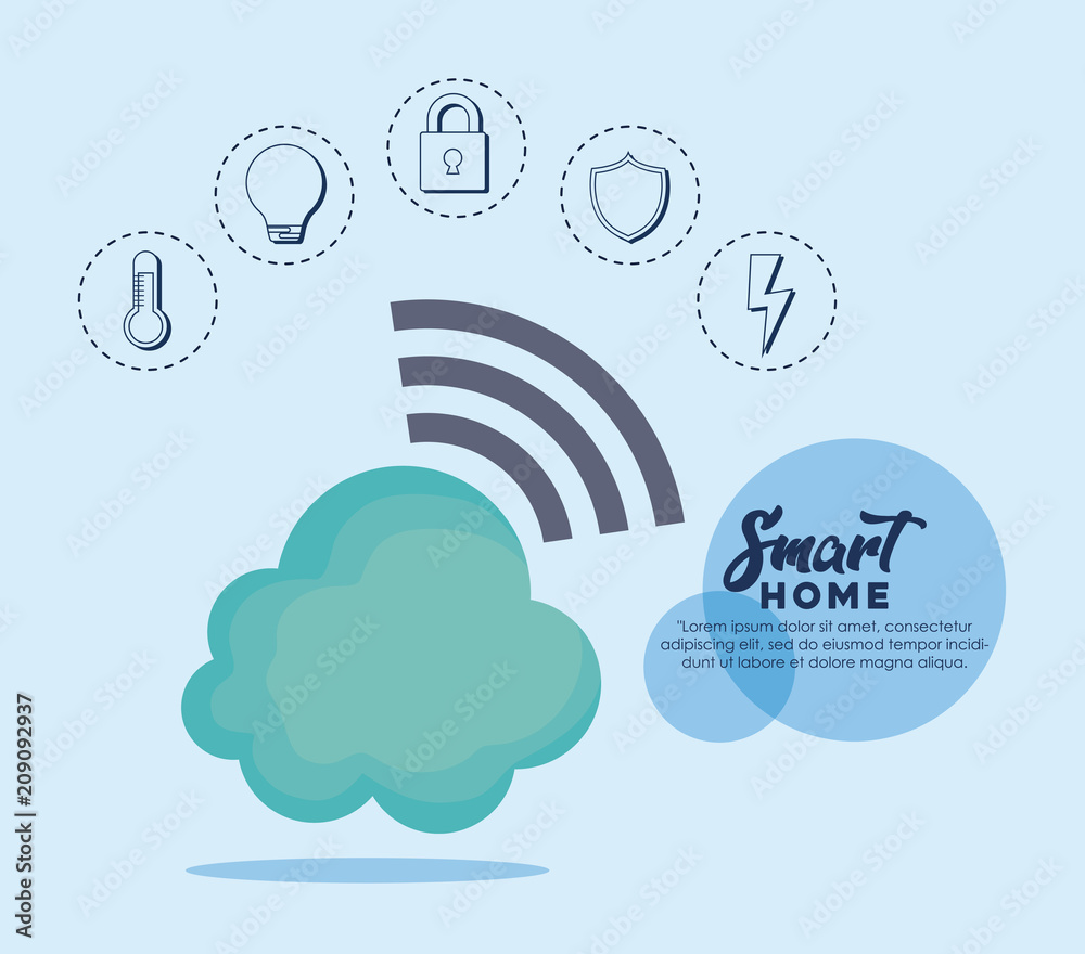 smart home design with cloud and related icons around over blue background, colorful design. vector illustration smart home design with cloud and related icons around over blue background, colorful design. vector illustration