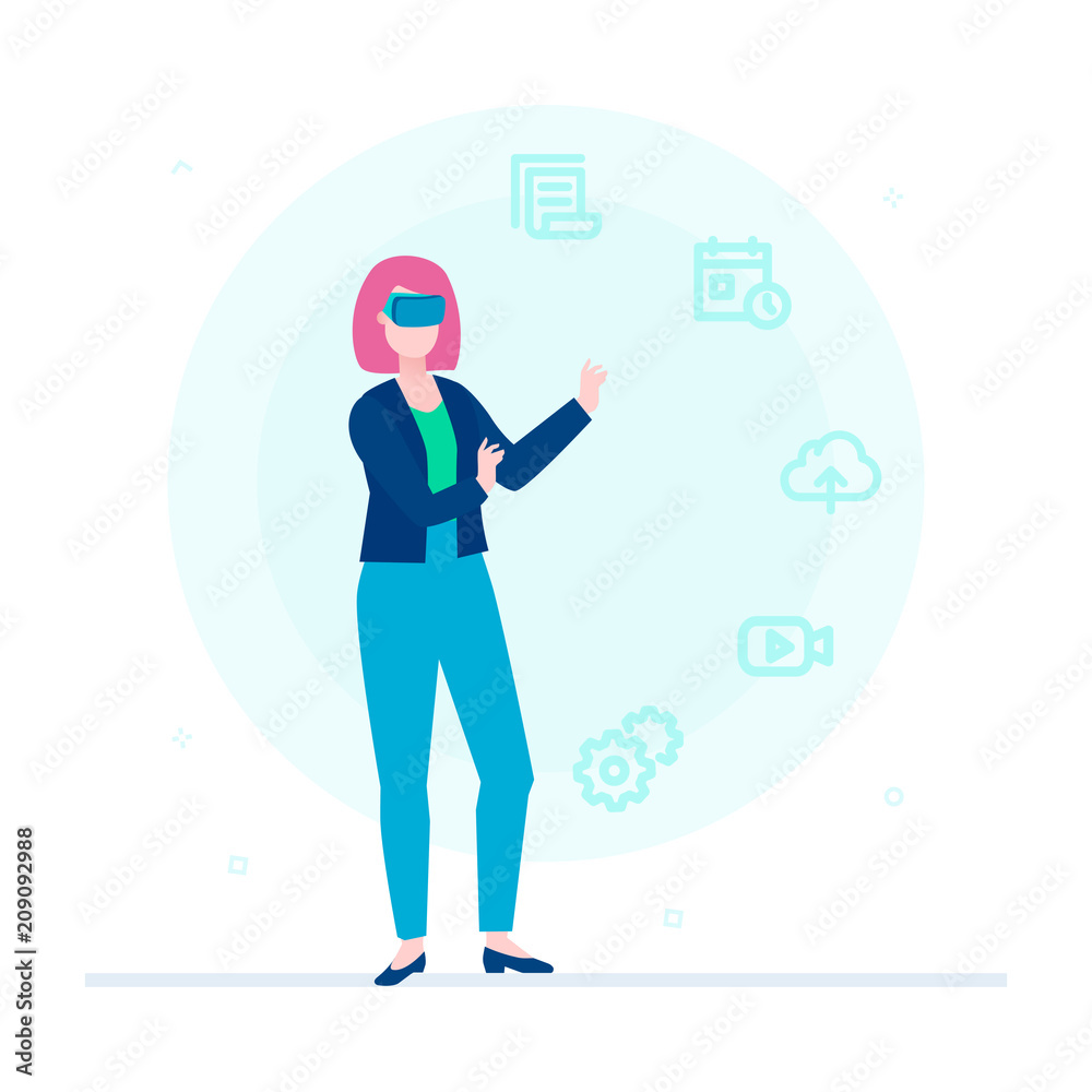 Woman in VR glasses - flat design style colorful illustration