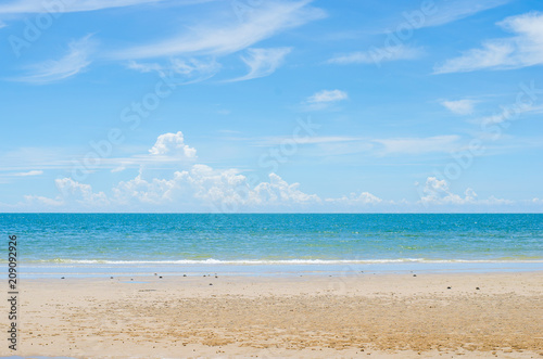 Tropical beach in morning with blue sky and cloud at Huahin  Thailand  Wat Khao Takiap