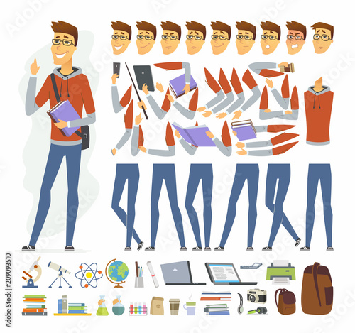 Modern student - vector cartoon people character constructor