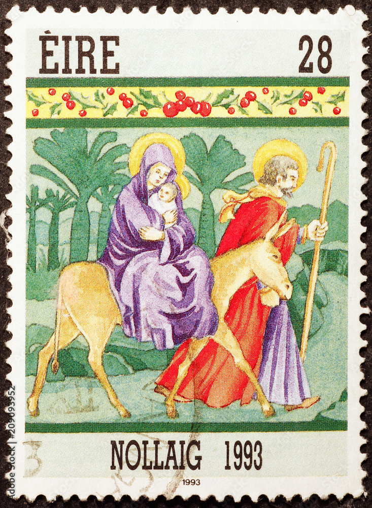 The Holy Family on irish postage stamp