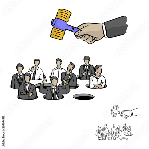 business people in mole hitting game vector illustration sketch doodle hand drawn with black lines isolated on white background. Business concept.