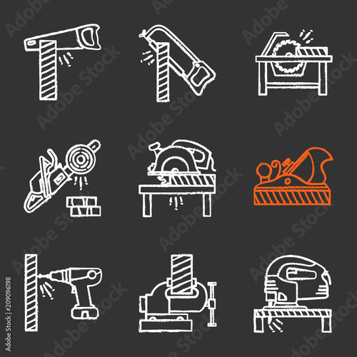 Carpentry chalk icons set