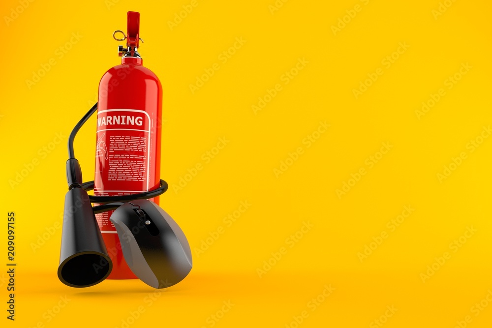 Naklejka premium Fire extinguisher with computer mouse