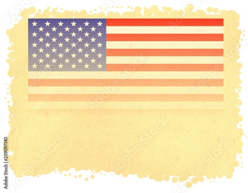 The United States of America FLAG on Original Vintage Paper, isolated on White Background, particular gradient edges and space for your Text