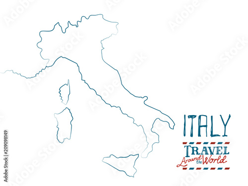 Map of Italy drawn by hand on white background