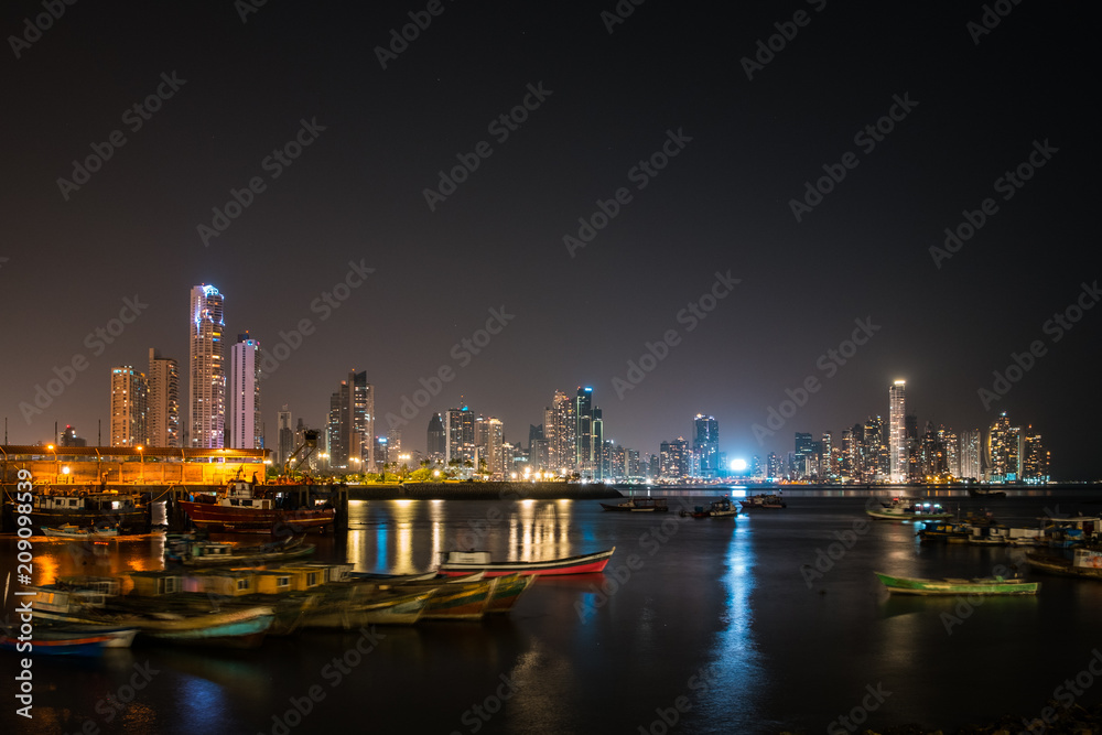 Panama City panorama at night - Cityscape skyline 