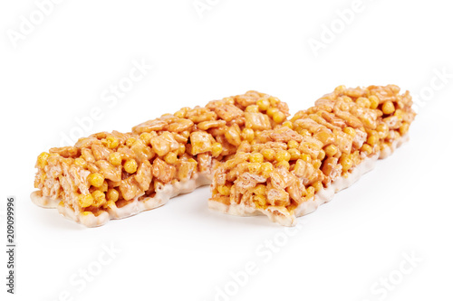 Healthy granola munchies on white background