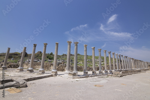 Columned west street in Perge Ancient City in Antalya Turkey