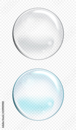 Set of Vector Soap Water Bubbles. Transparent Isolated Realistic Design Elements. Can be used with any Background.