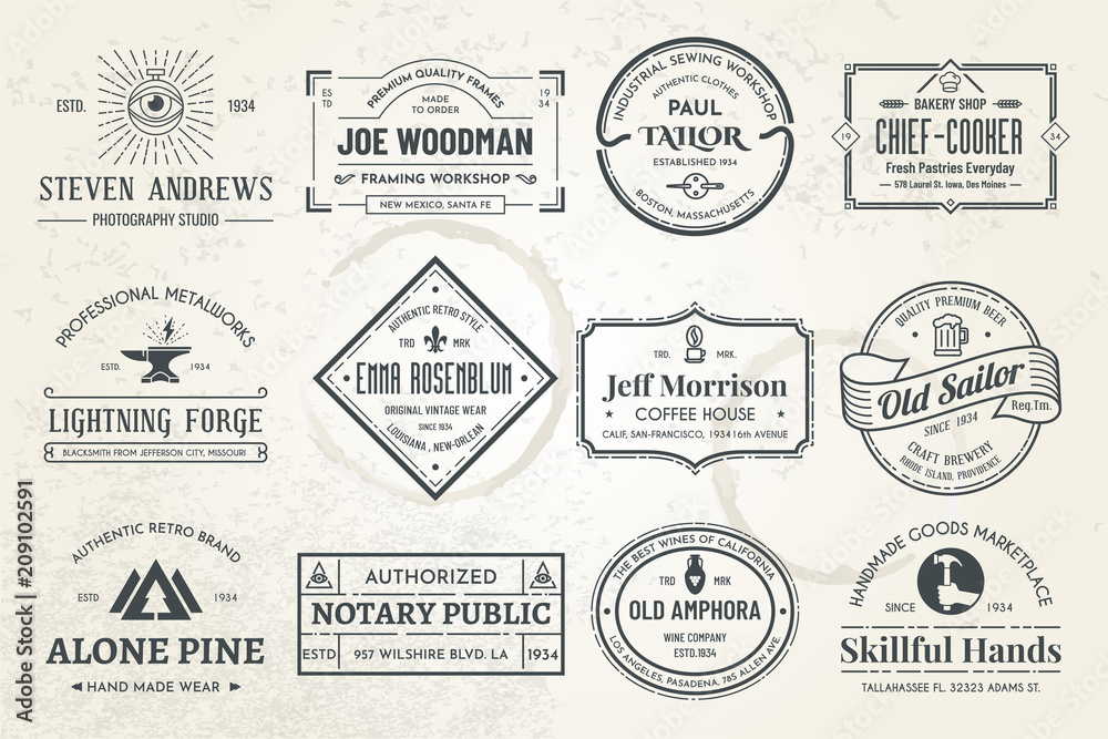 Set of vintage template logos. Perfectly to your company logos, advertisement, promotion material, sticker and business cards.