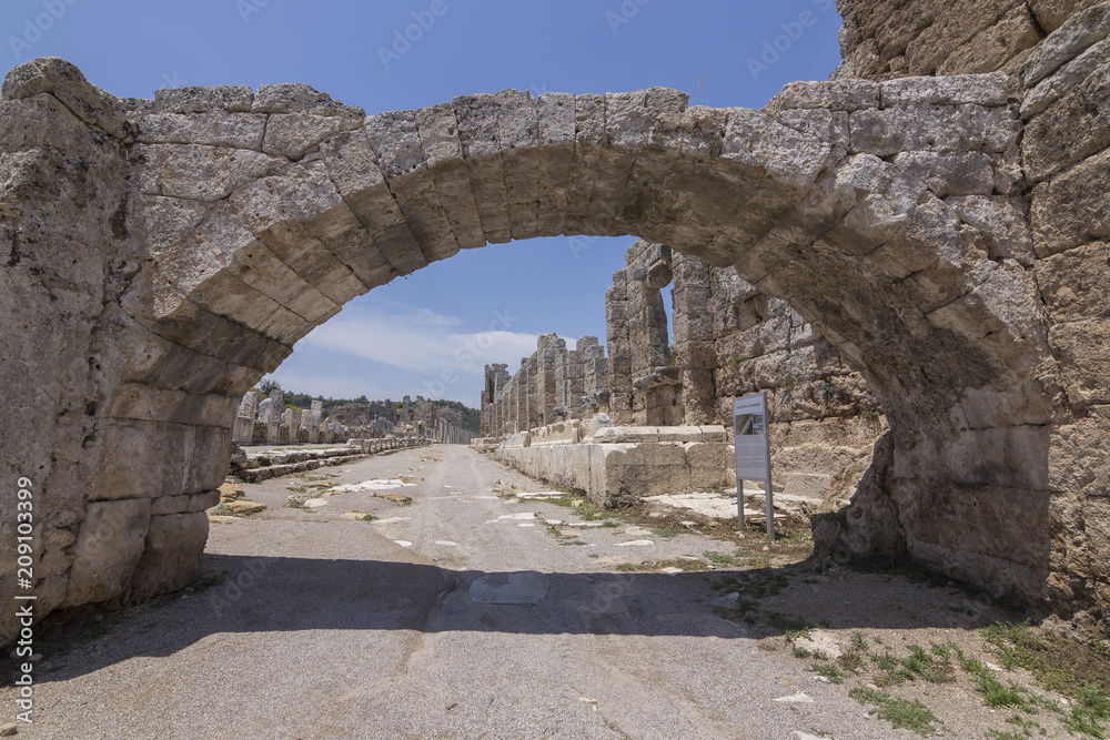 Water salute/ Aqueduct in Perge Ancient City in Antalya Turkey