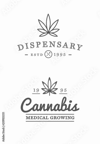 Set of Medical Cannabis Marijuana Sign or Label Template in Vector. Can be used as a Logotype.