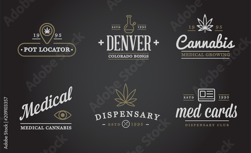 Set of Medical Cannabis Marijuana Sign or Label Template in Vector. Can be used as a Logotype.
