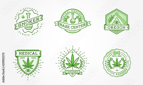 Set of Medical Cannabis Marijuana Sign or Label Template in Vector. Can be used as a Logotype.