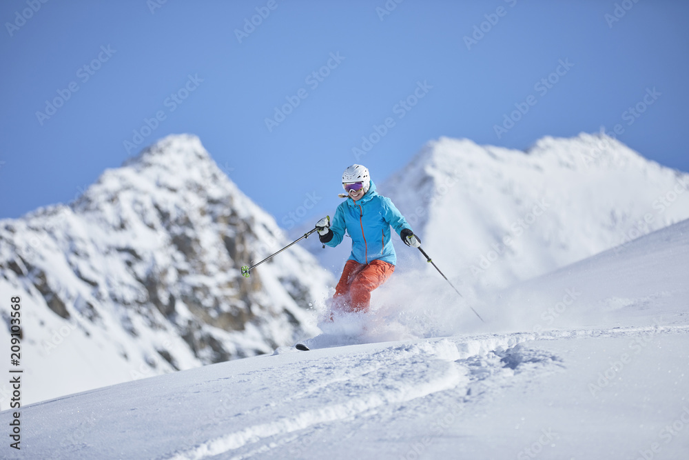 Austria, Tyrol, Kuehtai, woman skiing in winter landscape Austria, Tyrol, Kuehtai, woman skiing in winter landscape
