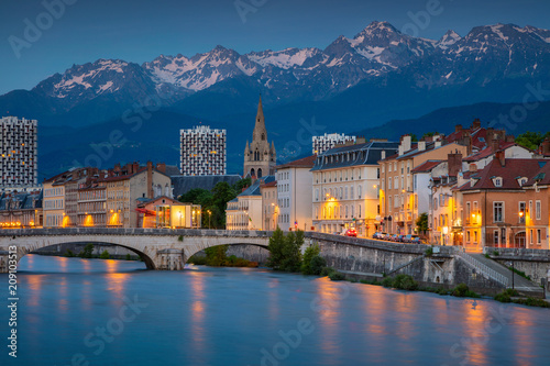 Grenoble. Cityscape image of Grenoble, France during twilight blue hour. photo