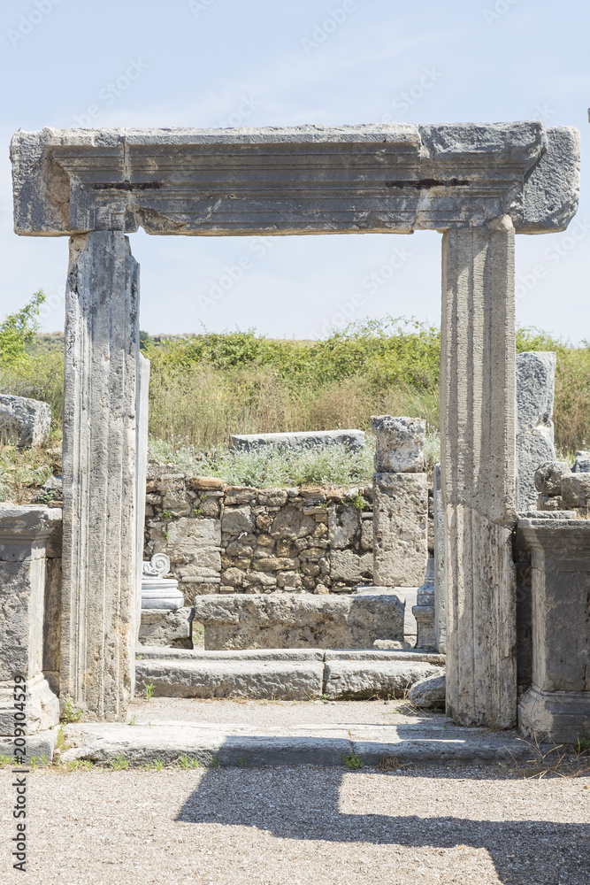 Ancient ruins in agora of Perge Ancient City, Antalya Turkey