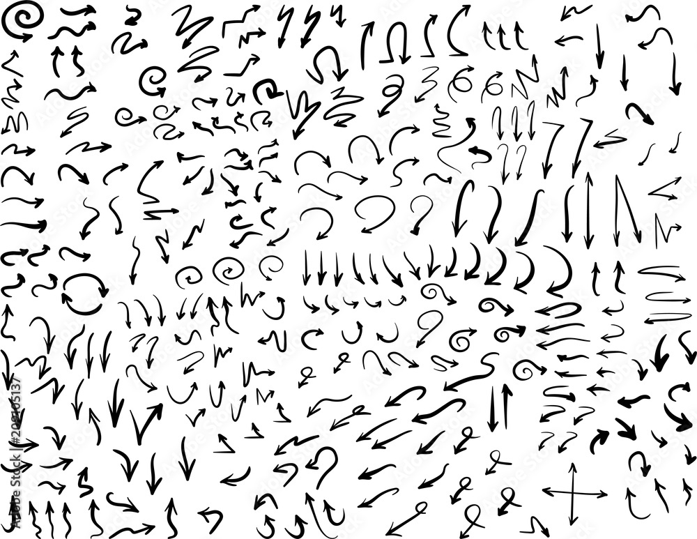 Black hand-drawn arrows isolated on white. Black hand-drawn arrows isolated on white.