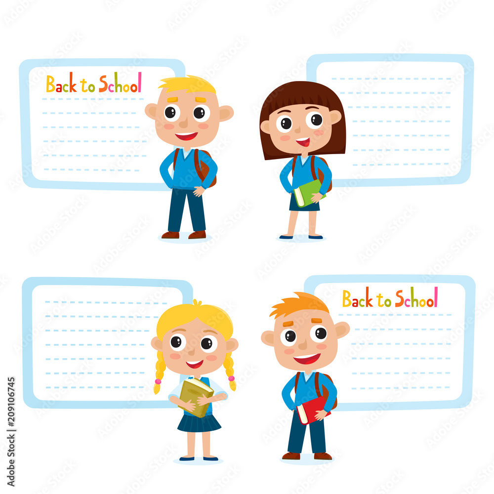 Vector cartoon boys and girls with blank isolated on white Vector cartoon boys and girls with blank isolated on white