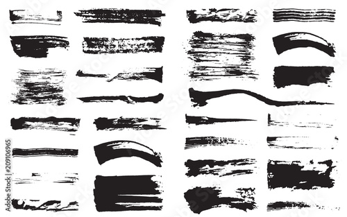 Big Set of Vector Black Pen Ink Brush Strokes. Grunge Ink Brush Stroke. Dirty Brush Stroke.