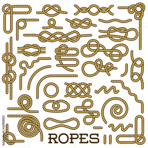 Big Set of Nautical rope knots vector decorative vintage elements