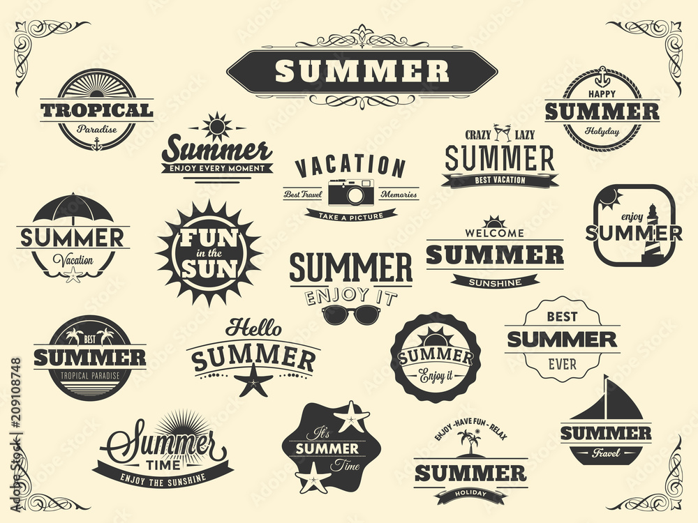 Summer typography label, badge, logo, icon, tag design collection