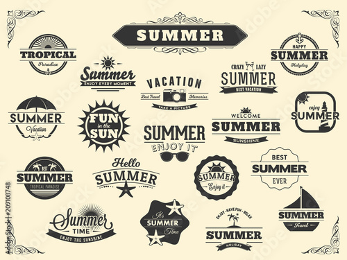 Summer typography label, badge, logo, icon, tag design collection