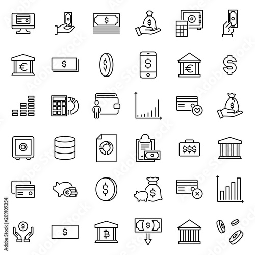 Set of investments thin line icons.